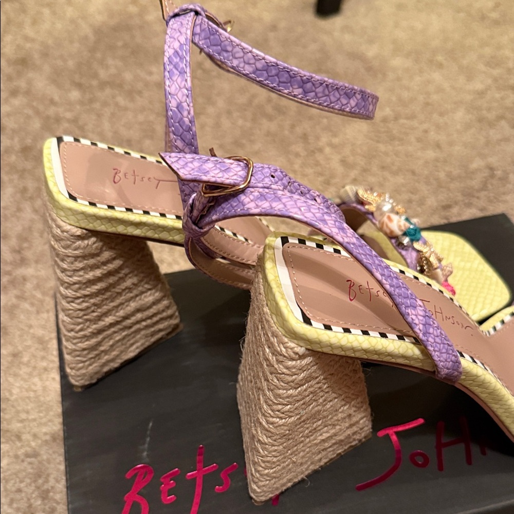 Betsey Johnson Yellow and Purple Embellished Heels - Picture 3 of 8